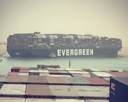 A bulk carrier sailing through the Suez Canal.